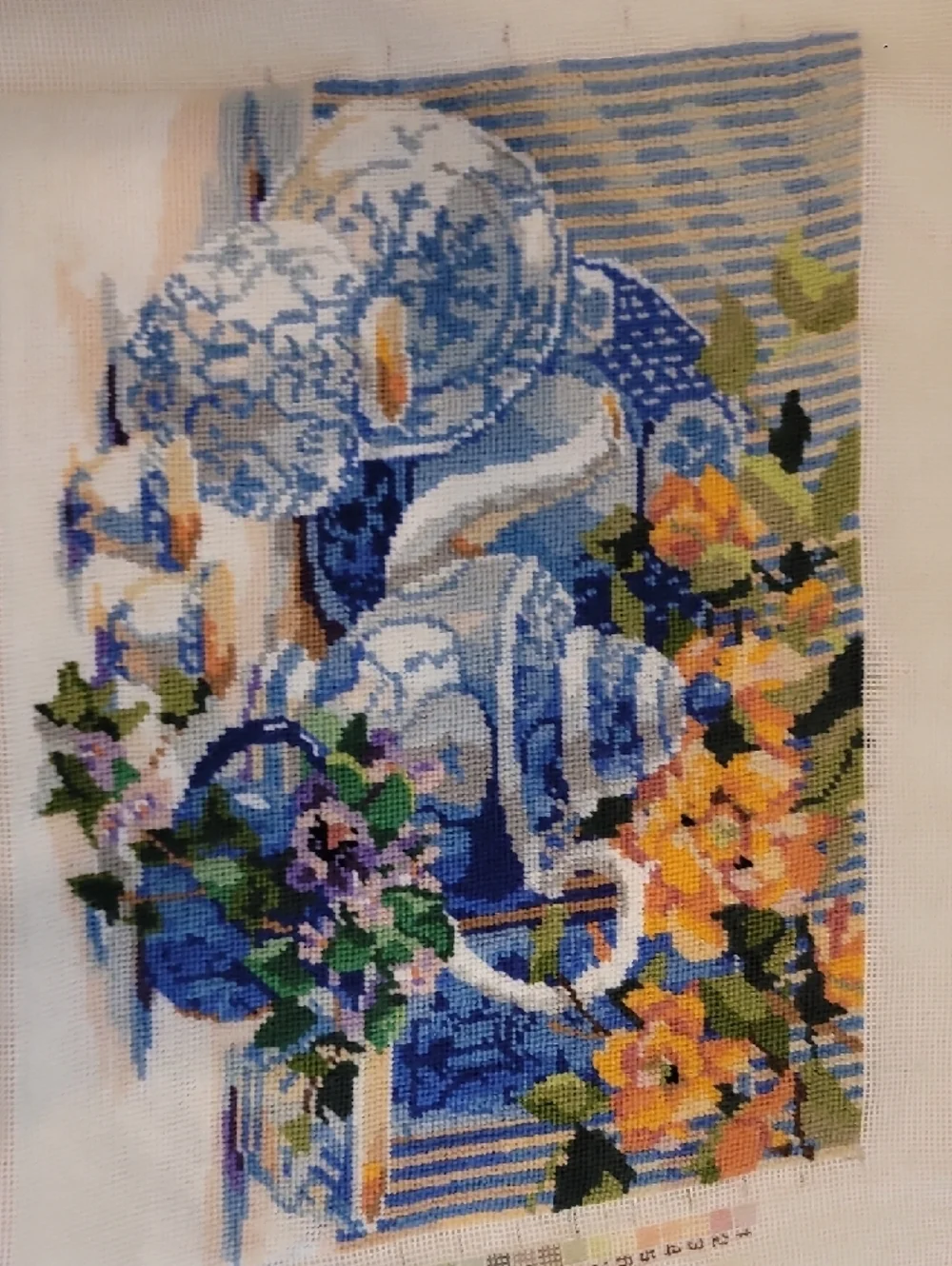 Blue Floral Tea Set Tapestry Wall Hanging